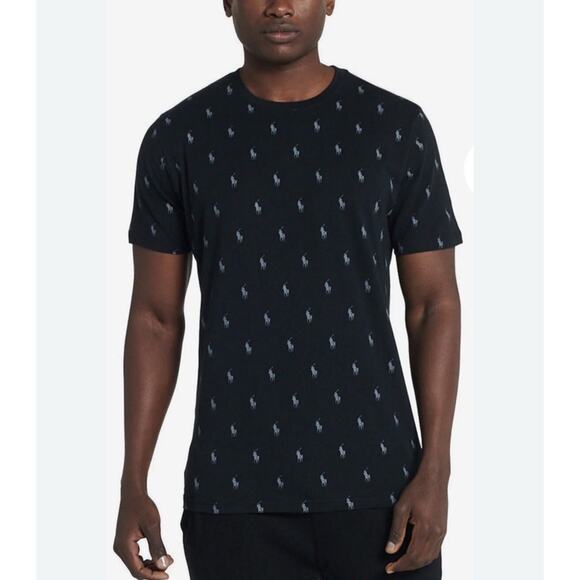 Polo Ralph Lauren Men Classic Fit Crew Neck Black All Over Pony Logo Size Large - Picture 1 of 7